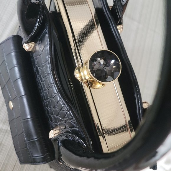 Black Patent and croc embossed PVC Structured Tote - Picture 9 of 11